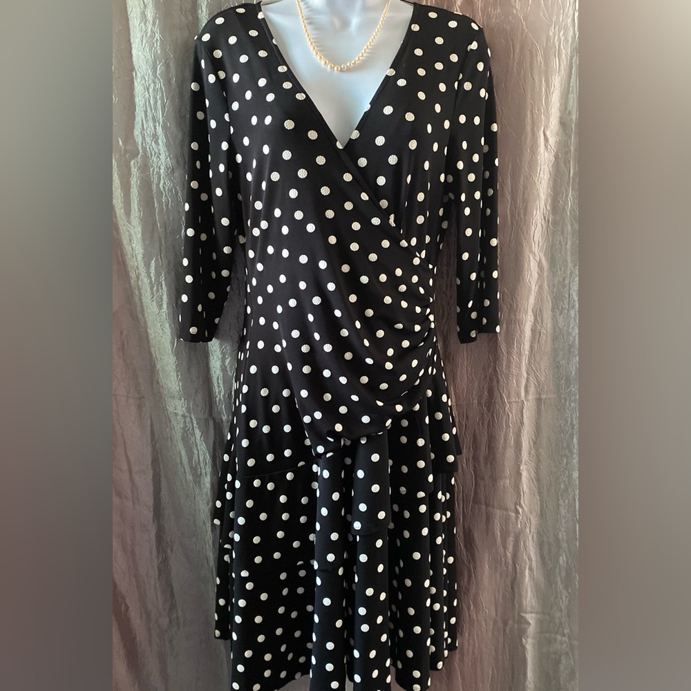 Robbie Bee Black Polka Dot Dress Size Medium
